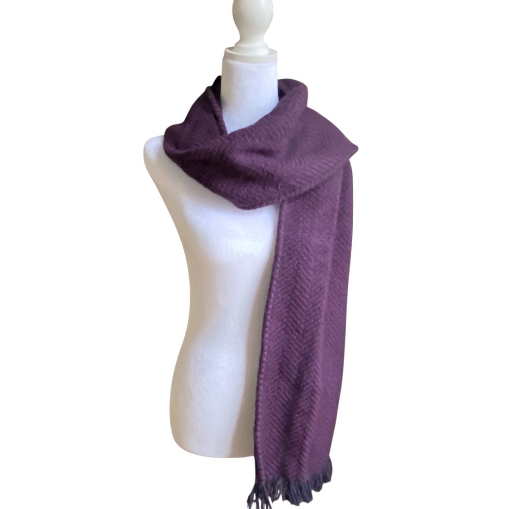John Branigan Weavers Killybegs Purple Wool Herringbone‎ Scarf Handmade Ireland